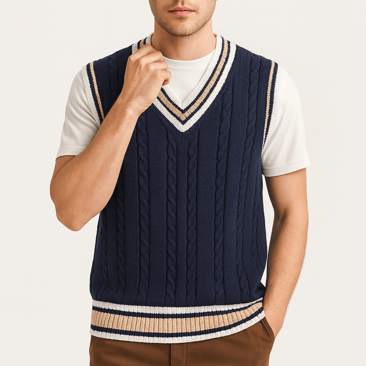 Crofton V-neck Cable Knit Sweater Vest