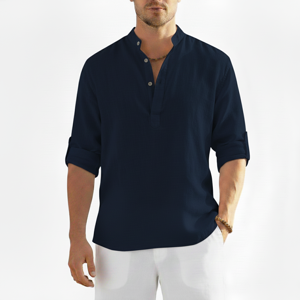 Alveron Men's Linen Long Sleeve Half Button Shirt | Casual