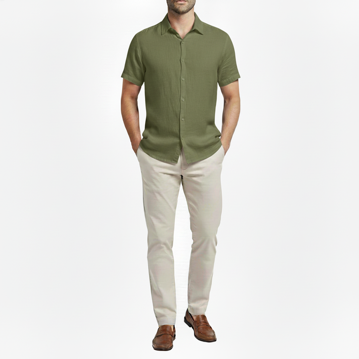 Sorvane Men's Short Sleeve Linen Turn Down Collar Shirt | Button Up