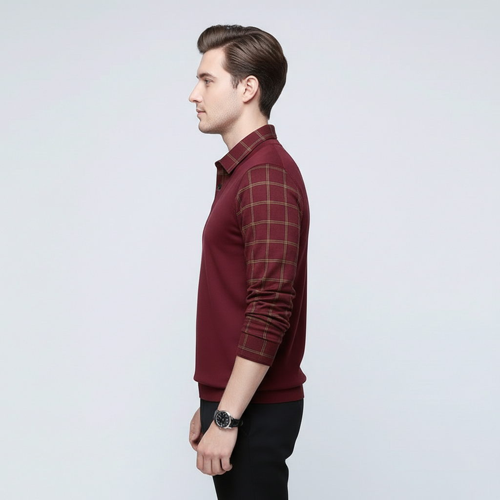Rovello Men's Long Sleeve Layered Polo Shirt | Vintage