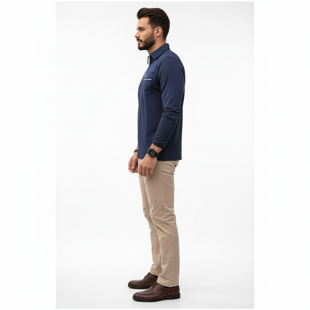 Caldren Men's Long Sleeve Zip Up Polo Shirt | Casual