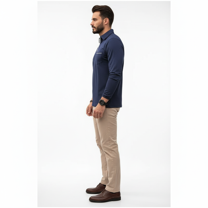 Caldren Men's Long Sleeve Zip Up Polo Shirt | Casual