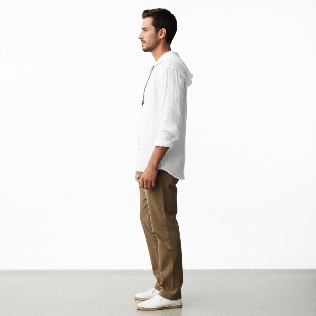 Elvaro Men's Linen Long Sleeve Hoodie Button Up | Lightweight