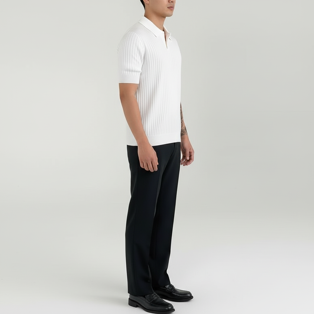 Elarion Men's Short Sleeve Striped Johnny Collar Polo | Breathable
