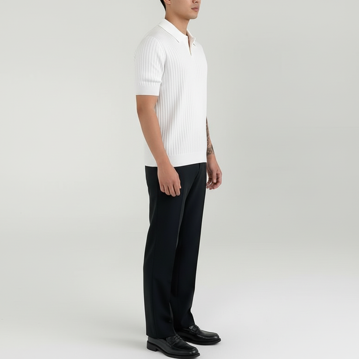 Elarion Men's Short Sleeve Striped Johnny Collar Polo | Breathable