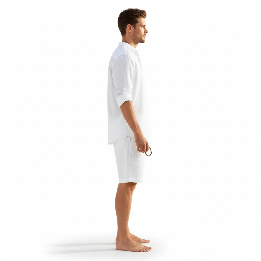 Alveron Men's Linen Long Sleeve Half Button Shirt | Casual