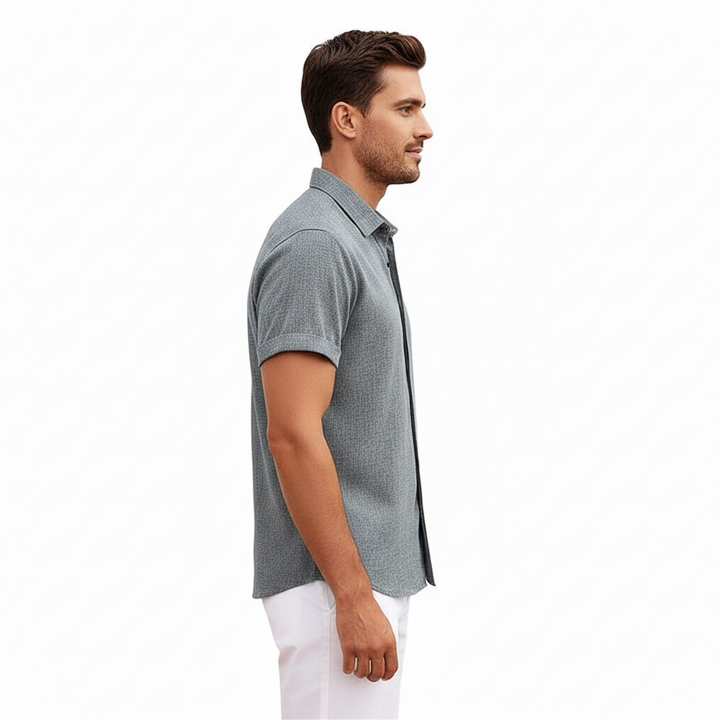 Sorvane Men's Short Sleeve Linen Turn Down Collar Shirt | Button Up