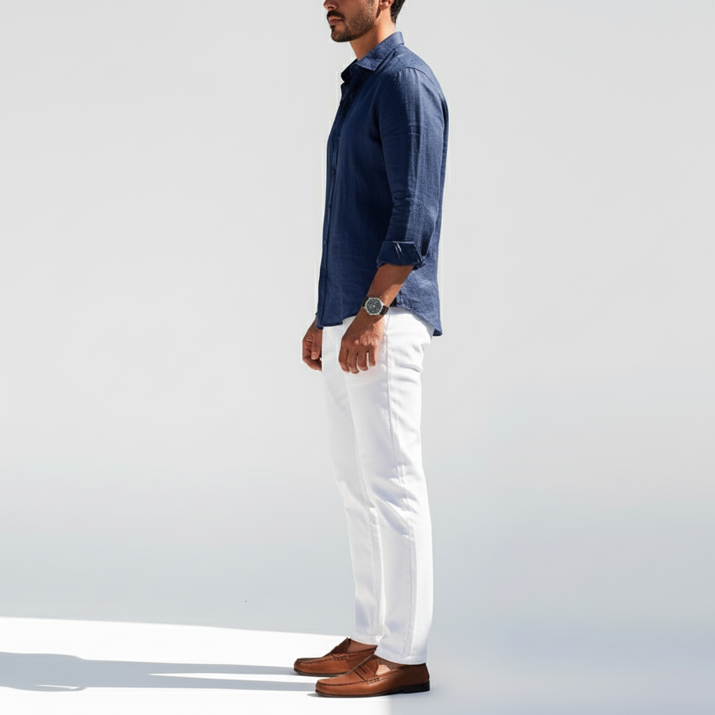 Sorvane Men's Classic Linen Long Sleeve Button Up Shirt | Breathable