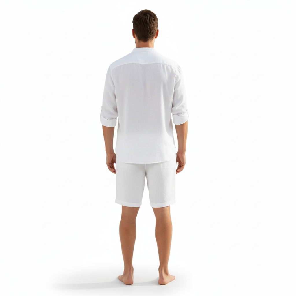 Alveron Men's Linen Long Sleeve Half Button Shirt | Casual
