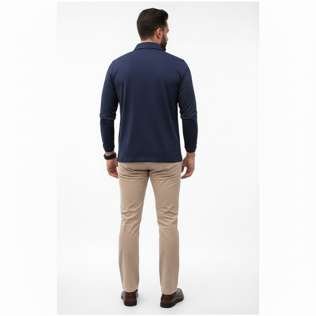 Caldren Men's Long Sleeve Zip Up Polo Shirt | Casual