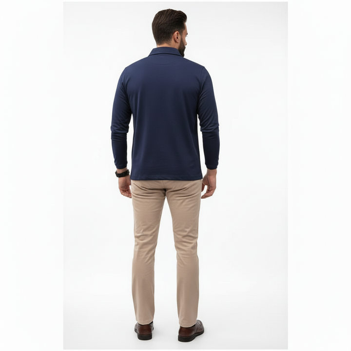 Caldren Men's Long Sleeve Zip Up Polo Shirt | Casual