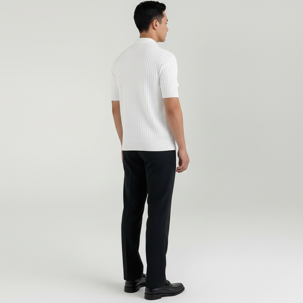 Elarion Men's Short Sleeve Striped Johnny Collar Polo | Breathable
