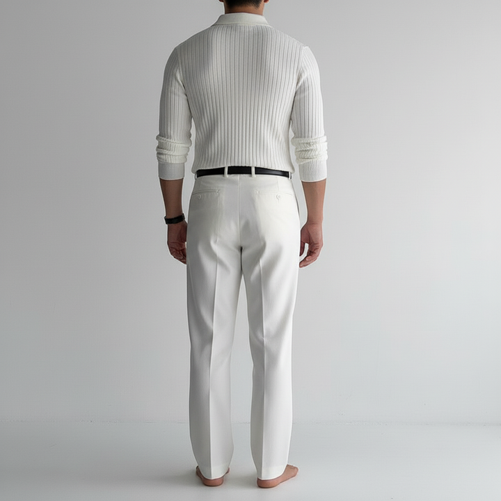 Cresvain Men's Long Sleeve Textured Johnny Collar Polo | Casual