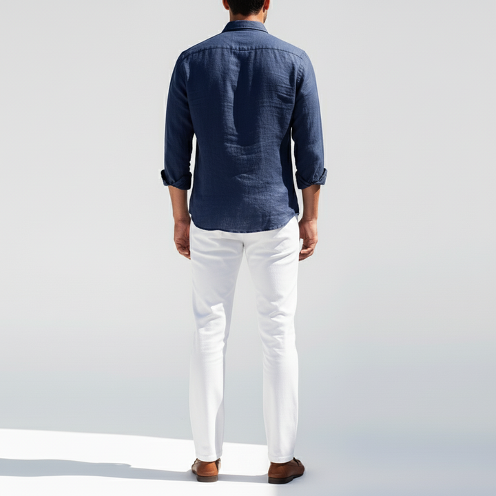Sorvane Men's Classic Linen Long Sleeve Button Up Shirt | Breathable