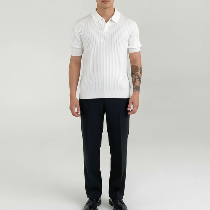 Elarion Men's Short Sleeve Striped Johnny Collar Polo | Breathable