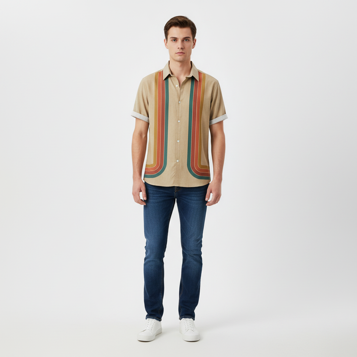 Ravelloa Men's Short Sleeve Button Down Polo Shirt