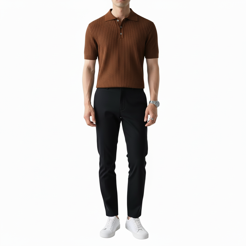Montelar Men's Stripe Knitted Short Sleeve Polo Shirt | Casual