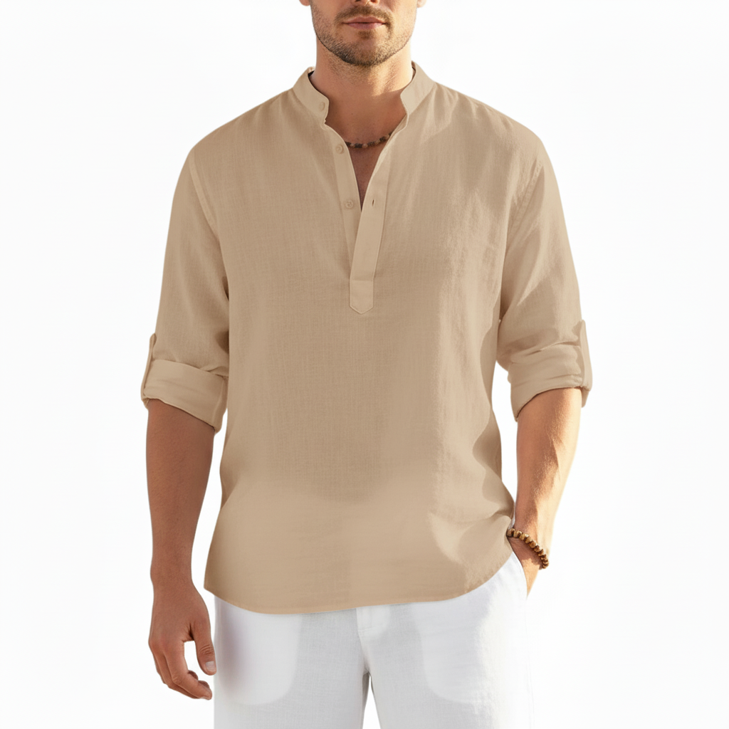 Alveron Men's Linen Long Sleeve Half Button Shirt | Casual