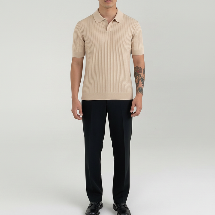 Elarion Men's Short Sleeve Striped Johnny Collar Polo | Breathable