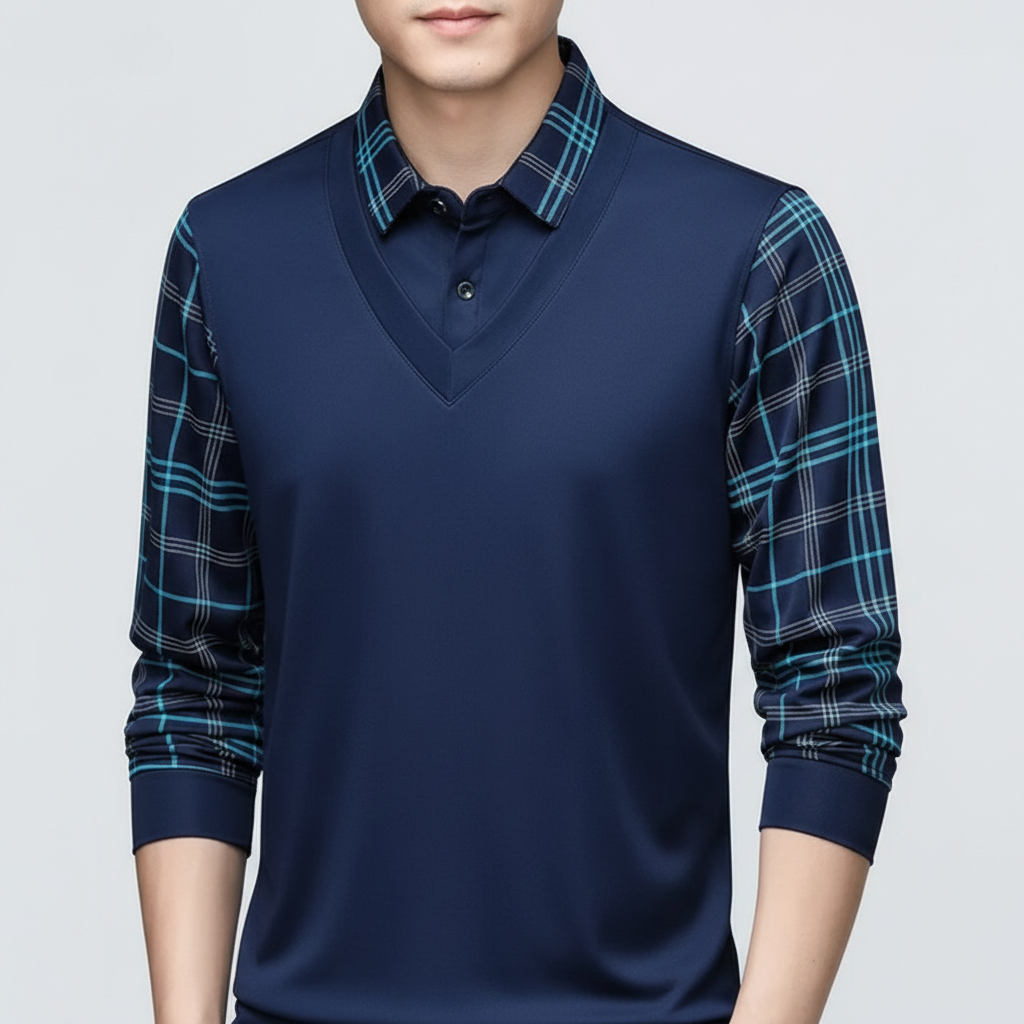 Rovello Men's Long Sleeve Layered Polo Shirt | Vintage