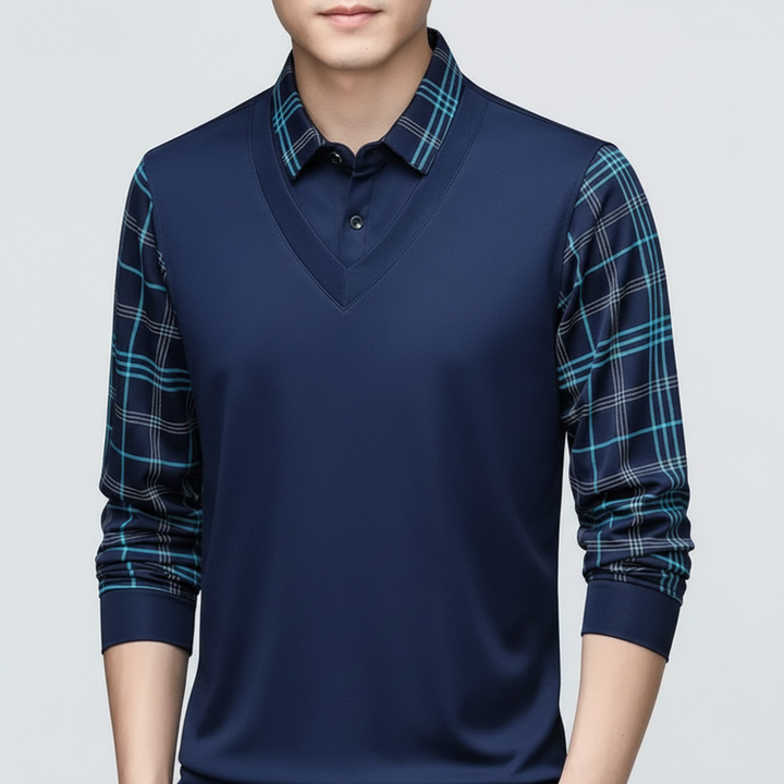 Rovello Men's Long Sleeve Layered Polo Shirt | Vintage