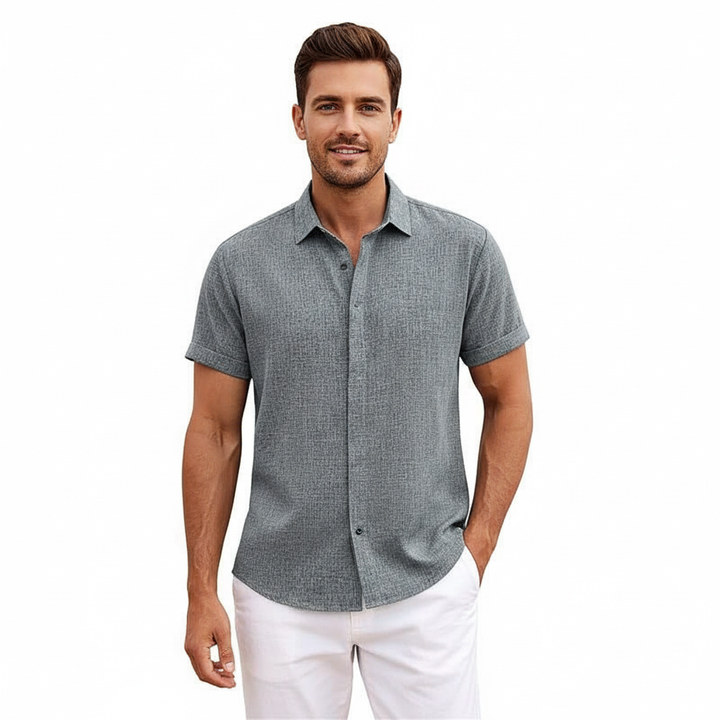 Sorvane Men's Short Sleeve Linen Turn Down Collar Shirt | Button Up