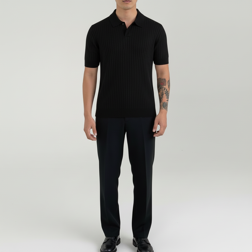 Elarion Men's Short Sleeve Striped Johnny Collar Polo | Breathable