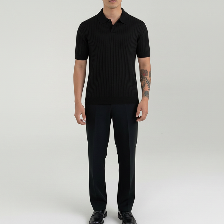 Elarion Men's Short Sleeve Striped Johnny Collar Polo | Breathable