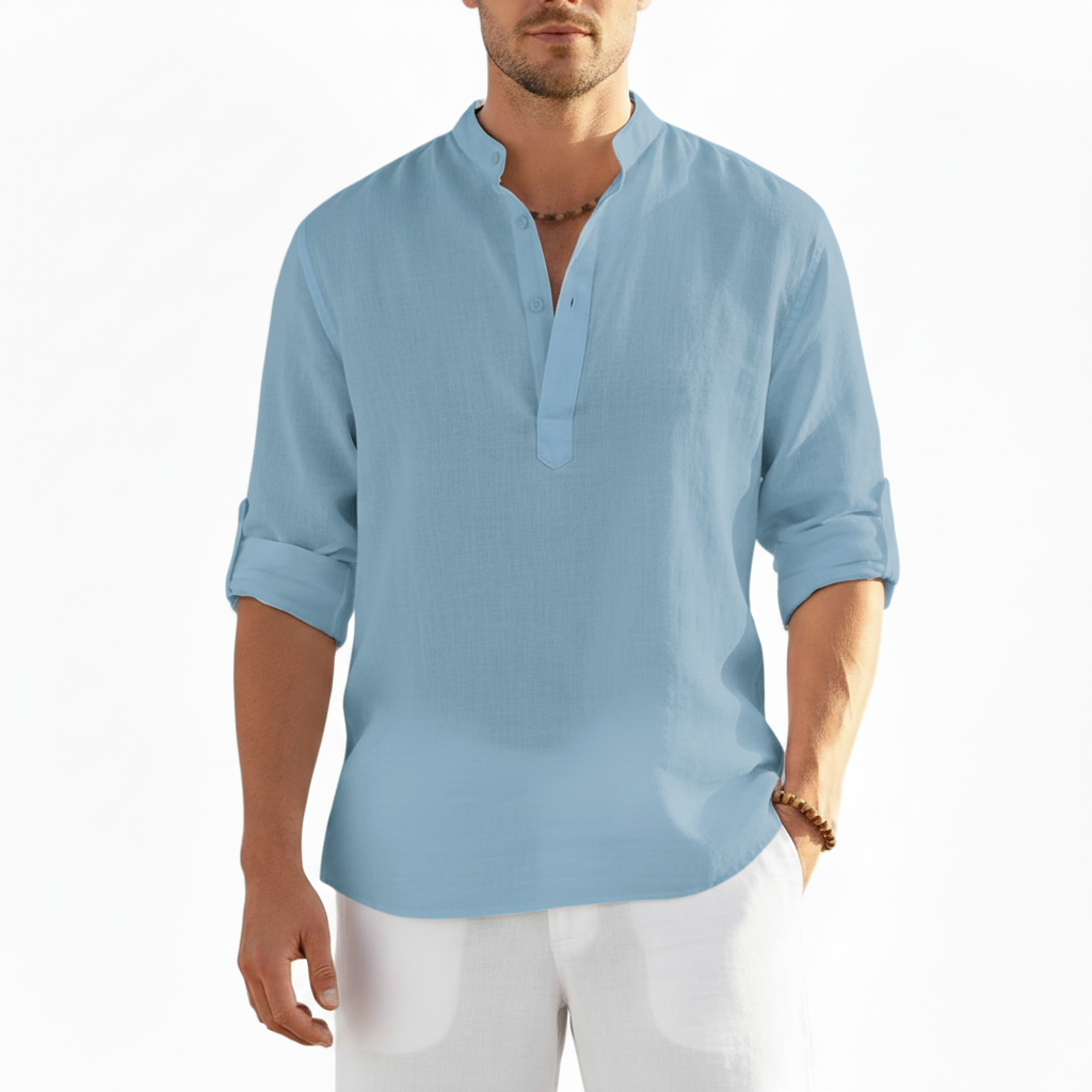 Alveron Men's Linen Long Sleeve Half Button Shirt | Casual