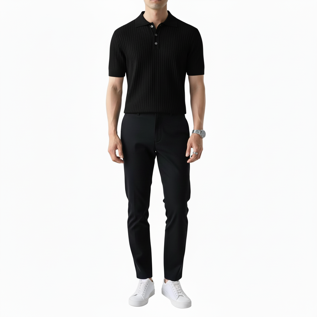 Montelar Men's Stripe Knitted Short Sleeve Polo Shirt | Casual