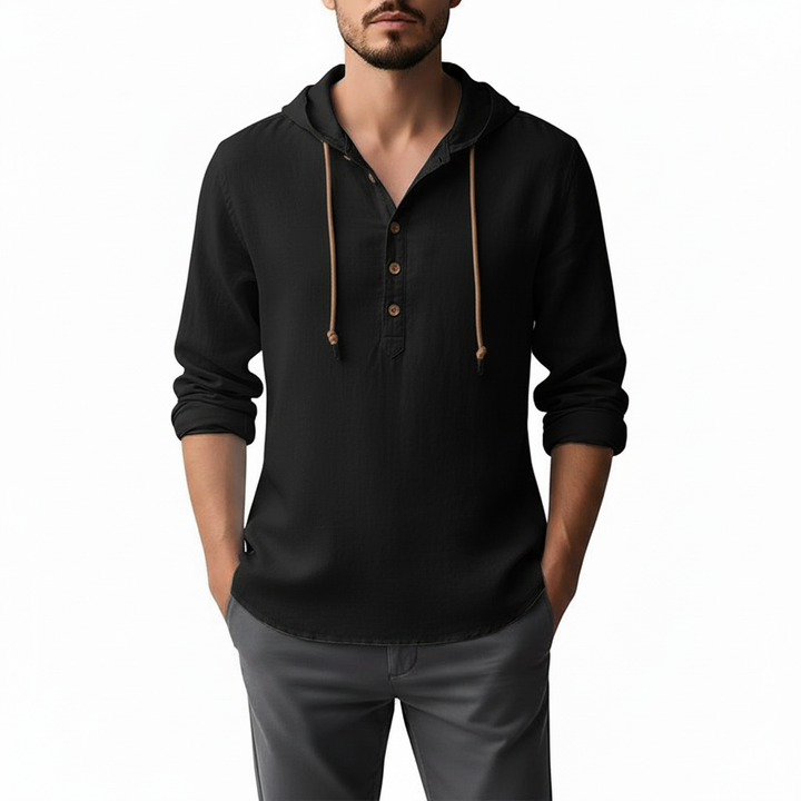 Elvaro Men's Linen Long Sleeve Hoodie Button Up | Lightweight