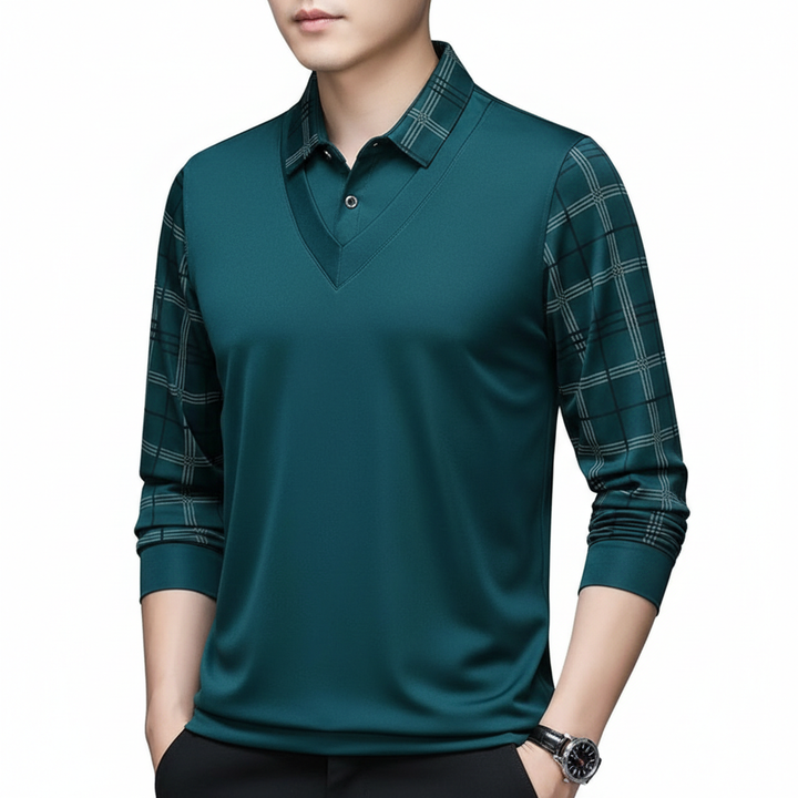 Rovello Men's Long Sleeve Layered Polo Shirt | Vintage