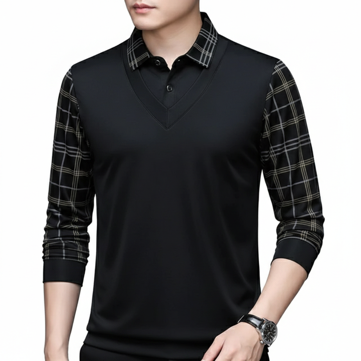 Rovello Men's Long Sleeve Layered Polo Shirt | Vintage