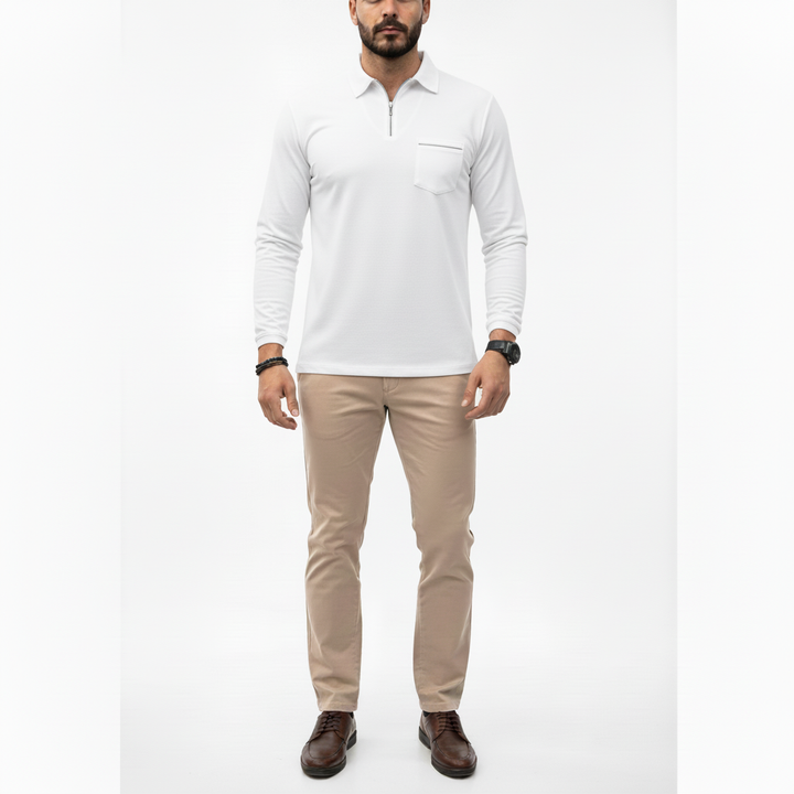 Caldren Men's Long Sleeve Zip Up Polo Shirt | Casual