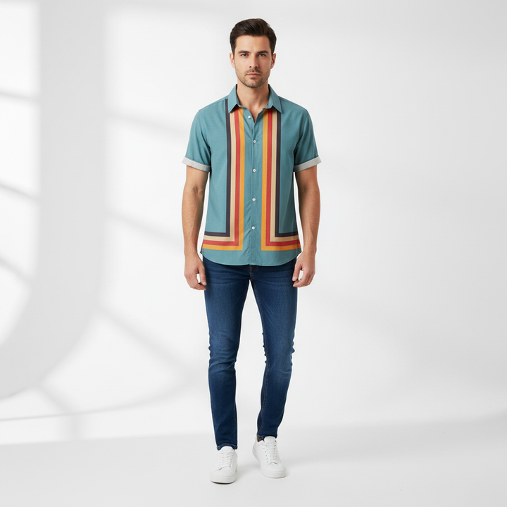 Ravelloa Men's Short Sleeve Button Down Polo Shirt