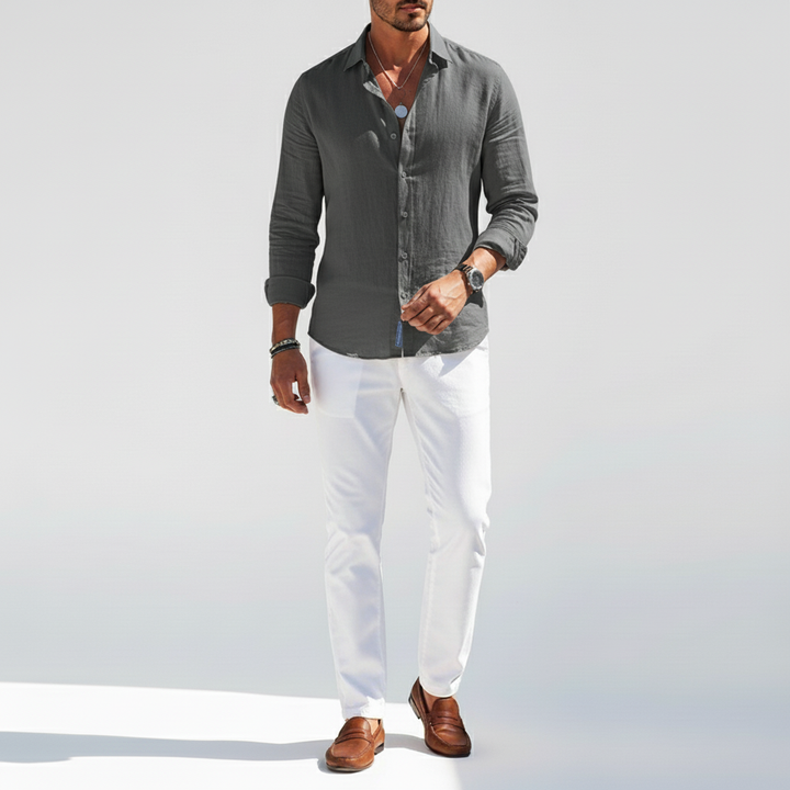 Sorvane Men's Classic Linen Long Sleeve Button Up Shirt | Breathable