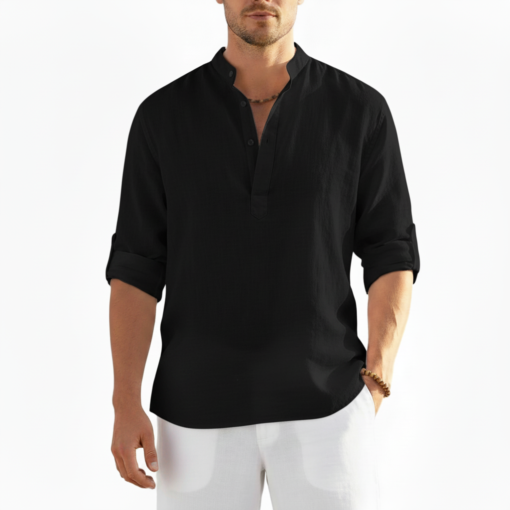 Alveron Men's Linen Long Sleeve Half Button Shirt | Casual