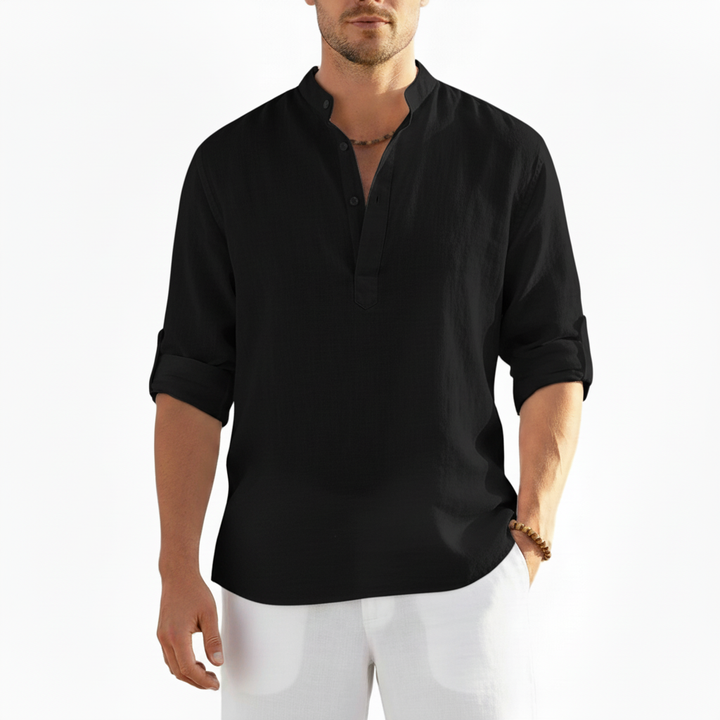 Alveron Men's Linen Long Sleeve Half Button Shirt | Casual