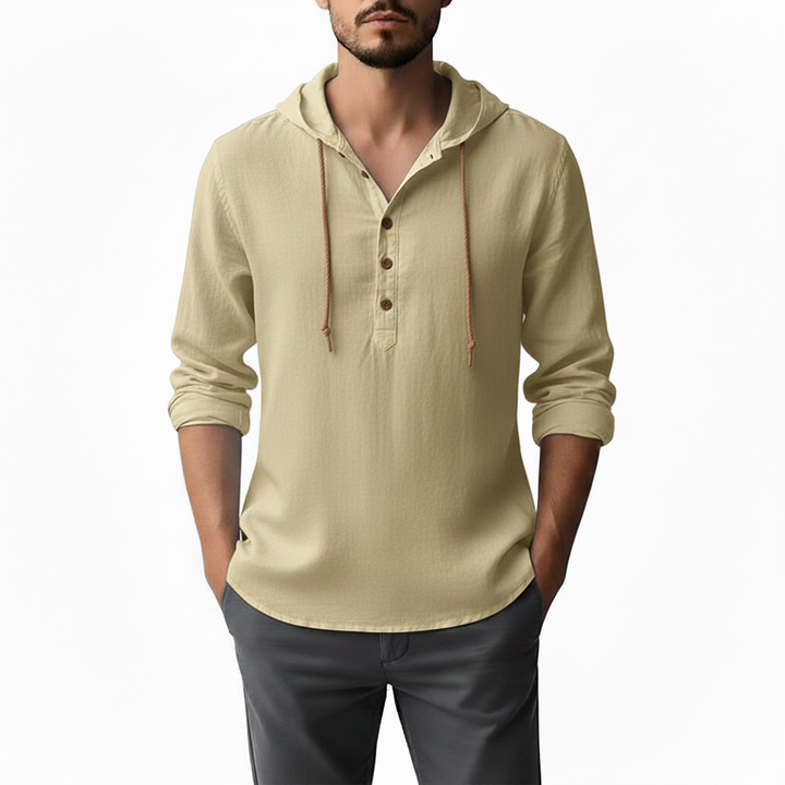 Elvaro Men's Linen Long Sleeve Hoodie Button Up | Lightweight