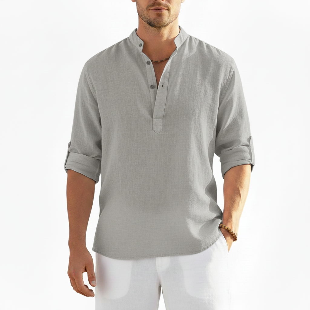 Alveron Men's Linen Long Sleeve Half Button Shirt | Casual