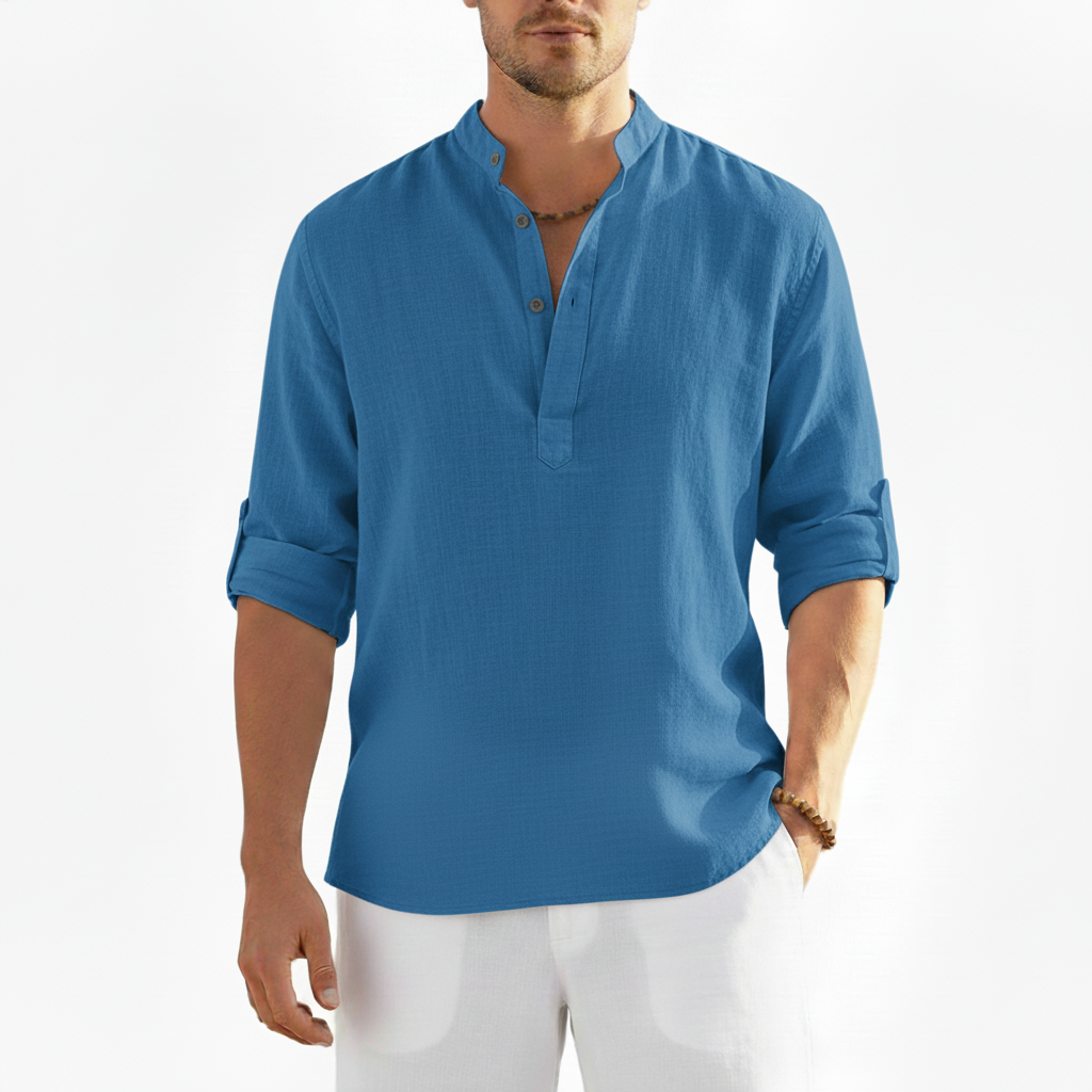 Alveron Men's Linen Long Sleeve Half Button Shirt | Casual