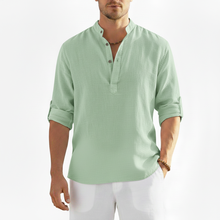 Alveron Men's Linen Long Sleeve Half Button Shirt | Casual