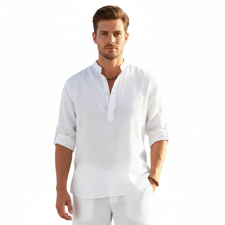 Alveron Men's Linen Long Sleeve Half Button Shirt | Casual