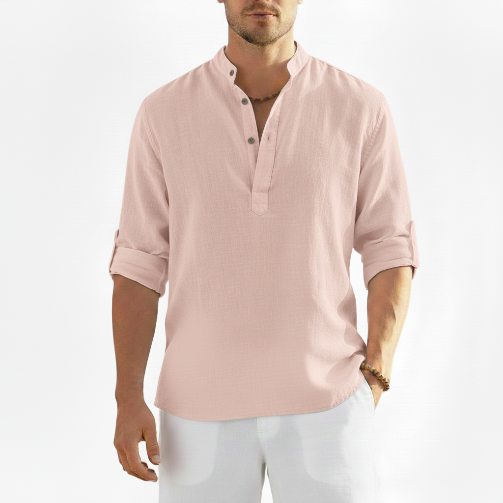 Alveron Men's Linen Long Sleeve Half Button Shirt | Casual