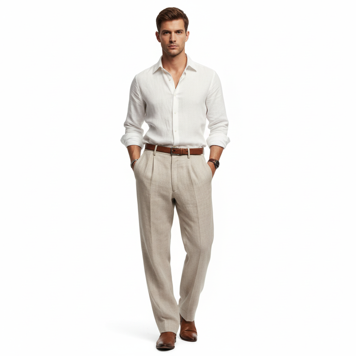 Averin Men's Pleated Linen Trouser Pants | Breatheable