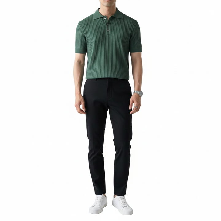 Montelar Men's Stripe Knitted Short Sleeve Polo Shirt | Casual