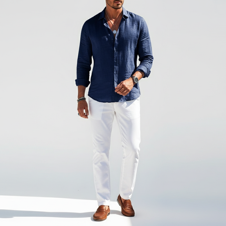 Sorvane Men's Classic Linen Long Sleeve Button Up Shirt | Breathable
