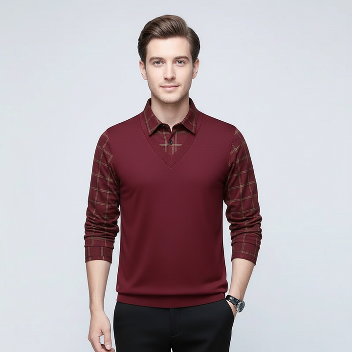 Rovello Men's Long Sleeve Layered Polo Shirt | Vintage