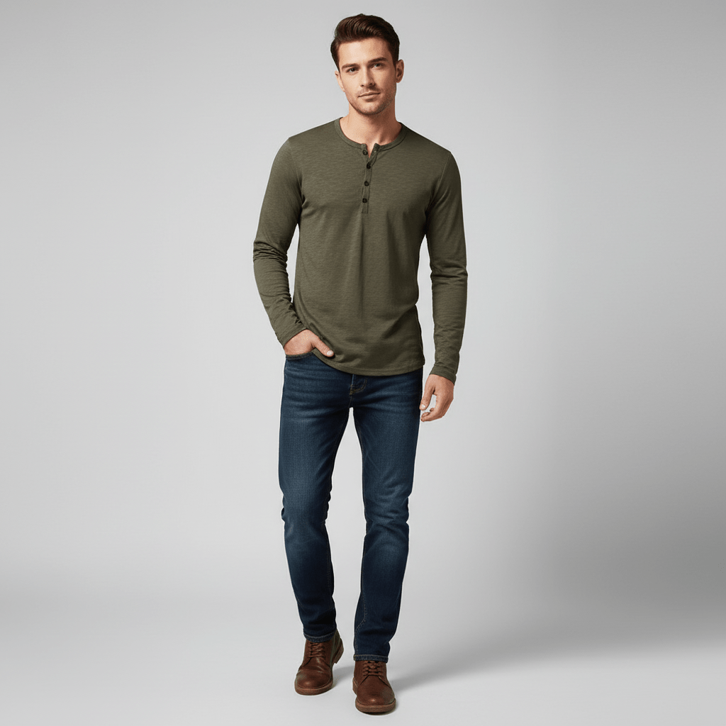 Hollvar Mens Long Sleeve Henley Tshirt