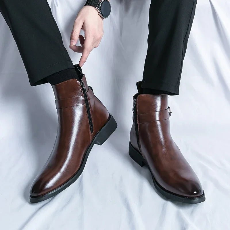 Mavari Genuine Leather Zip Up Chelsea Boots